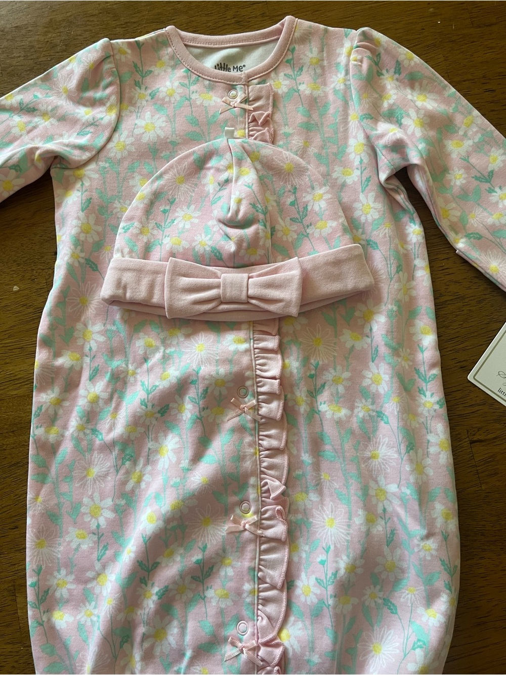 Vintage Little Me Pink Floral Baby Sleep Gown with Bow Hat
